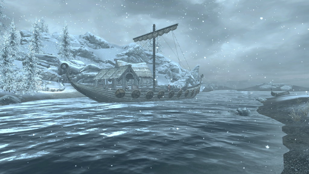 Fishing Scenery in Dawnstar, Nighttime and Snowy