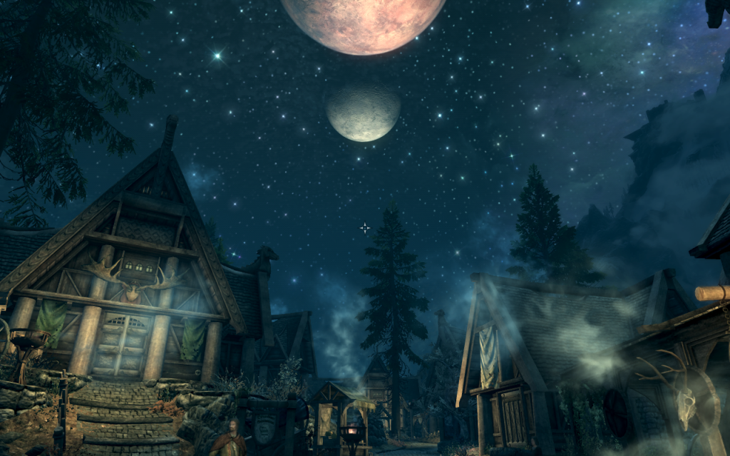 Masser and Secunda Over Whiterun