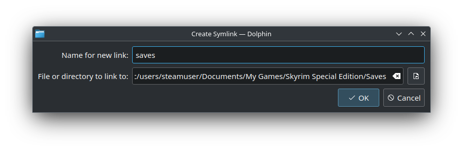 Screenshot of Creating a Link in Dolphin