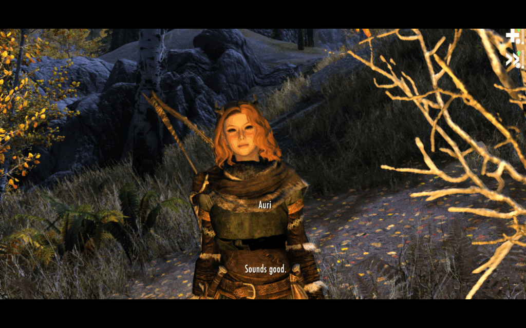 Auri in Green and Brown Nord Tribal Gear